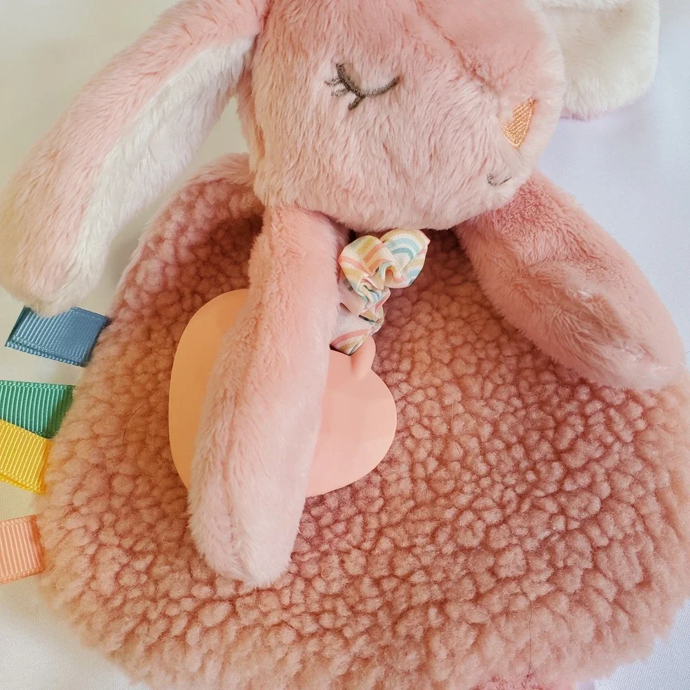 Itzy Ritzy Lovey Security Blanket Teether Baby Lovey Textured Pink Bunny Rabbit